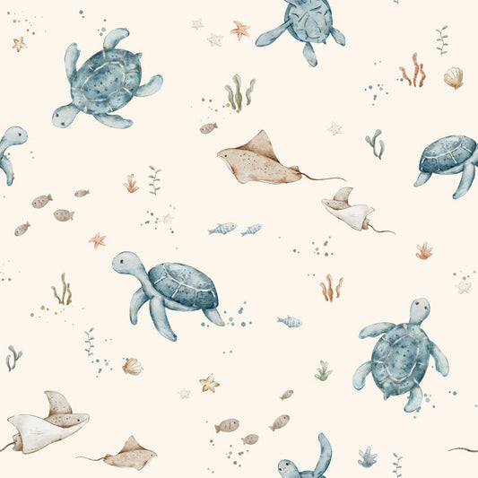 Turtle Land Teal Ivory - Family Fabrics B.V.