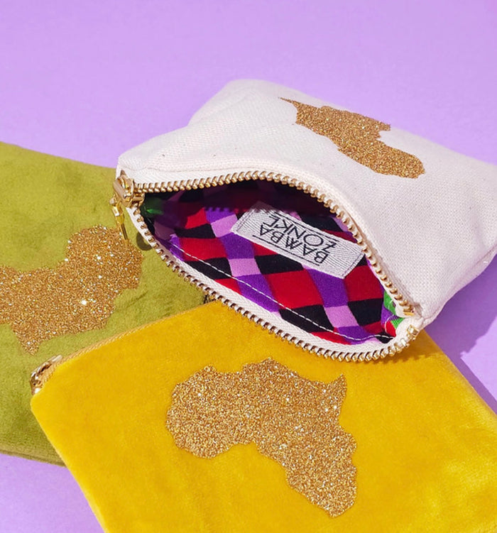 Velvet Canvas Purse with Glitter Africa Motif