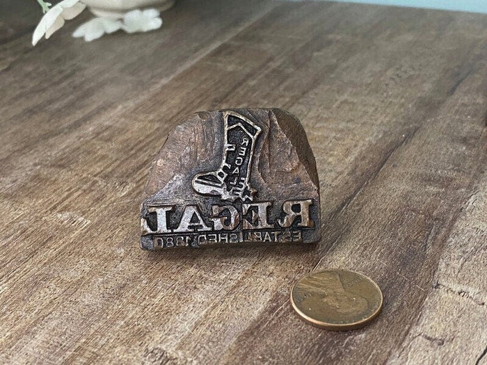Vintage Regal Western Boot Printers Cast Iron Die Stamp at Duckwells