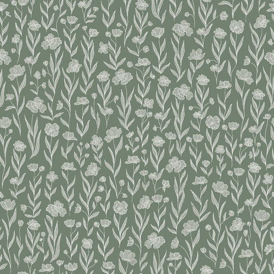 Watercolor Flowers VintageGreen - Family Fabrics B.V.