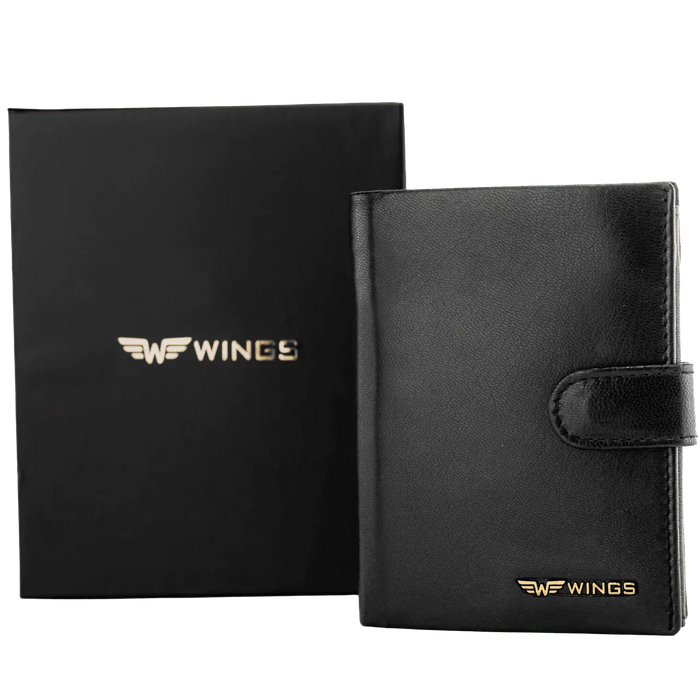 WINGS Męski portfel ze skóry naturalnej zapinany Black LEATHER COLLECTION