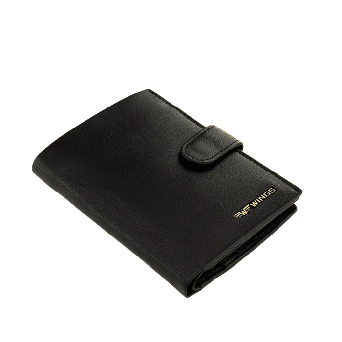 WINGS Męski portfel ze skóry naturalnej zapinany Black LEATHER COLLECTION