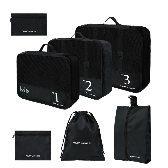 WINGS Zestaw 7 organizerów podróżnych BLACK TRAVEL MUST HAVE