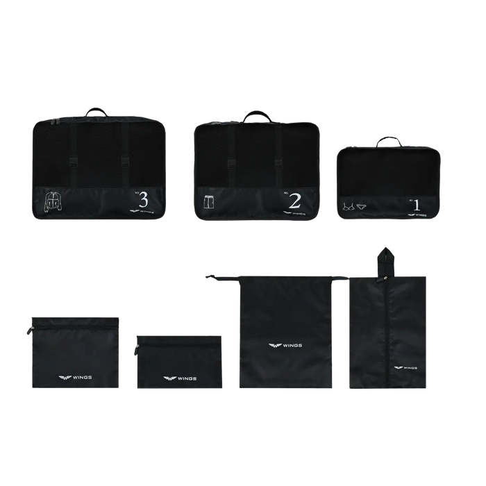 WINGS Zestaw 7 organizerów podróżnych BLACK TRAVEL MUST HAVE