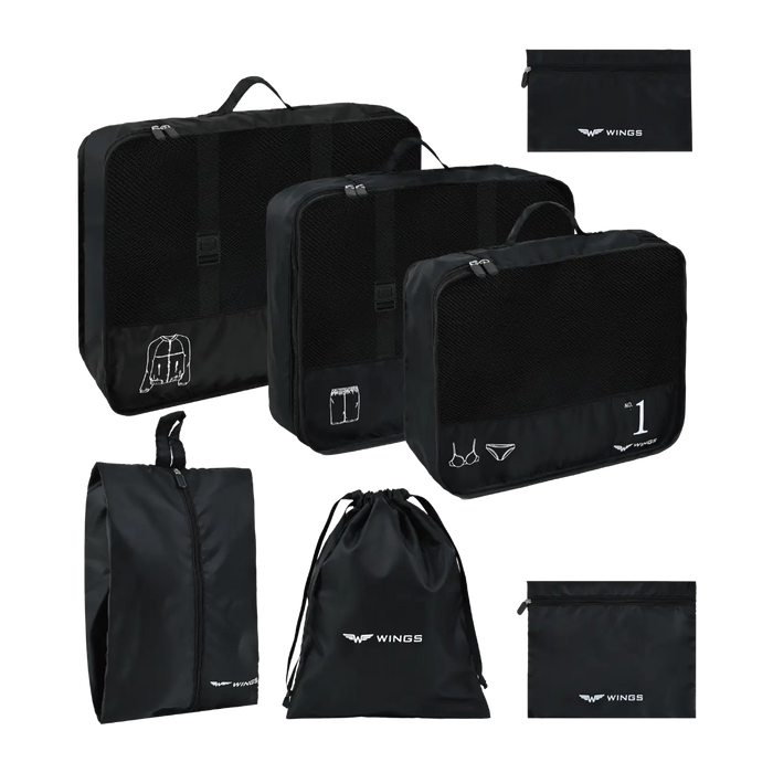 WINGS Zestaw 7 organizerów podróżnych BLACK TRAVEL MUST HAVE