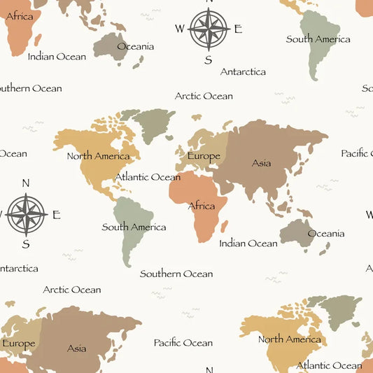 World Map Warm Offwhite - Family Fabrics B.V.
