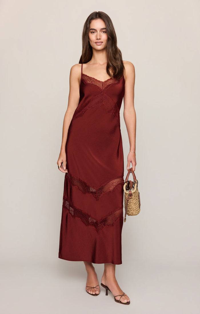 Z Supply Bruna Lace Inset Midi Dress in Rouge