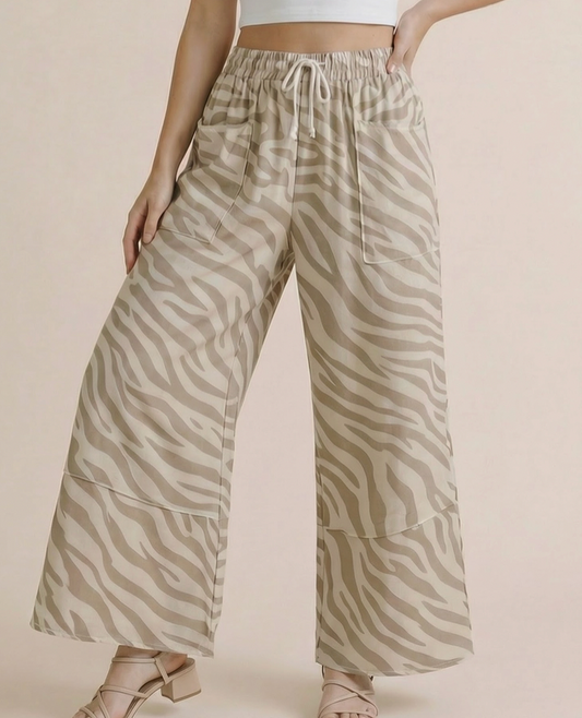 Zebra Print Wide Leg Patchwork Lounge Pants