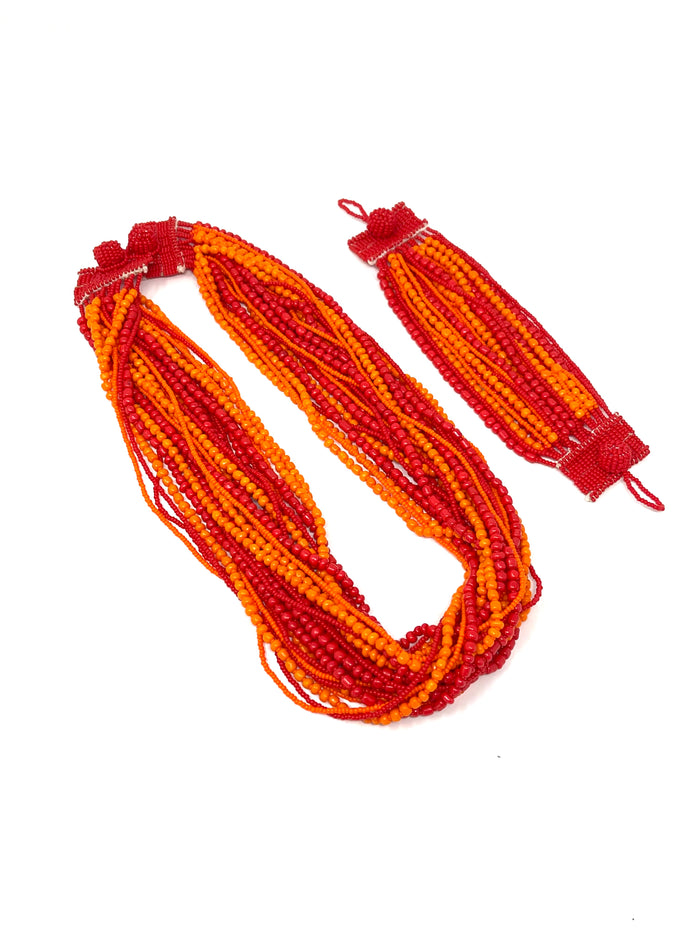 Zulu Beaded 30 Strand Necklace & Bangle Set